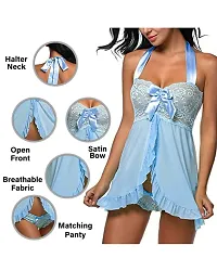 Fihana Spendex Women Babydoll Lingerie Nighty Honeymoon Nightwear (Small to 2XL Fits Well for Plus Size) Light Blue-thumb2