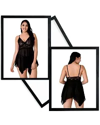 Fihana Lingerie Set for Women Honeymoon Babydoll Woman Nightwear Dress Small to 3XL Black-thumb2