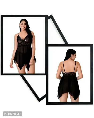 Fihana Lingerie Set for Women Honeymoon Babydoll Woman Nightwear Dress Small to 3XL Black-thumb3