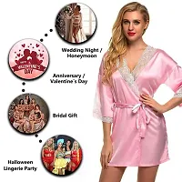 Fihana Stylish Sexy Women Robe Nighty with Matching Net Bra Panty Set Women Babydoll Combo Nightwear Set Pink-thumb3