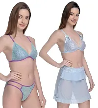 Roli Poli Spandex Net Lace Babydoll Nighty with Bra  Panty Combo, Lingerie Set for Women Small to 3XL-thumb3