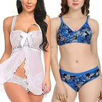 Fihana Women`s Babydoll Wedding Nightwear Lingerie Dress with Bra Panty Set Small to 3XL-thumb1