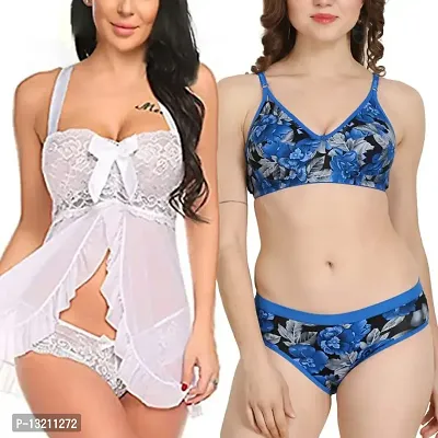 Fihana Women`s Babydoll Wedding Nightwear Lingerie Dress with Bra Panty Set Small to 3XL-thumb2