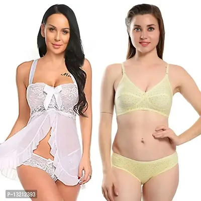 Buy Fihana Women`s Babydoll Wedding Nightwear Lingerie Dress with Bra Panty  Set Small to 3XL Online In India At Discounted Prices