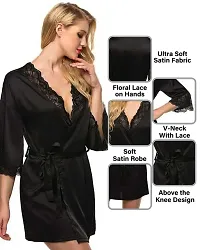 Fihana Women Net Lace Solid Babydoll Robe Nightgown Lingerie, Honeymoon Night Dress in Black Color, Small to 3XL-thumb1