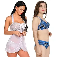 Fihana Women`s Babydoll Wedding Nightwear Lingerie Dress with Bra Panty Set Small to 3XL-thumb3