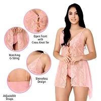 Fihana Spendex Soft Net Lace Women's Babydoll Honeymoon Lingerie Size Smalll to 2XL Fits Well for Plus Size. Pink-thumb2