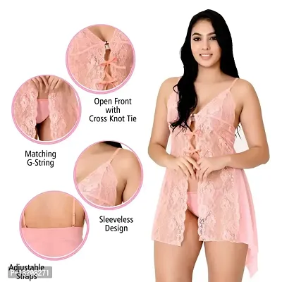 Fihana Spendex Soft Net Lace Women's Babydoll Honeymoon Lingerie Size Smalll to 2XL Fits Well for Plus Size. Pink-thumb3