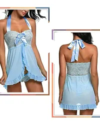 Fihana Spendex Women Babydoll Lingerie Nighty Honeymoon Nightwear (Small to 2XL Fits Well for Plus Size) Light Blue-thumb3