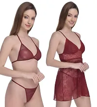 Roli Poli Spandex Net Lace Babydoll Nighty with Bra  Panty Combo, Lingerie Set for Women Small to 3XL-thumb3