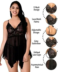 Fihana Lingerie Set for Women Honeymoon Babydoll Woman Nightwear Dress Small to 3XL Black-thumb1