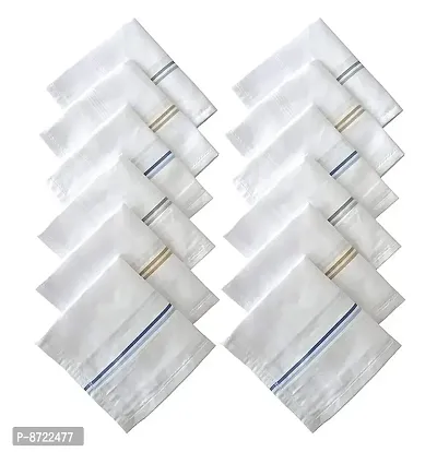 Cotton Handkerchiefs Hanky For Men - Pack of 12 (20 x 20 Inch) -White