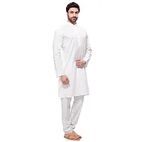 RG Designers Men's Plain White Cotton Blended Kurta Pajama Set-thumb1