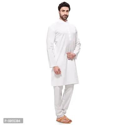 RG Designers Men's Plain White Cotton Blended Kurta Pajama Set-thumb2
