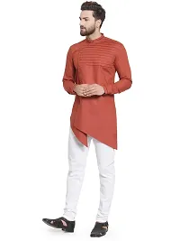 RG Designers Cotton Full Sleeve Rust Cross Stitch Kurta With White Churidar For Men-thumb3