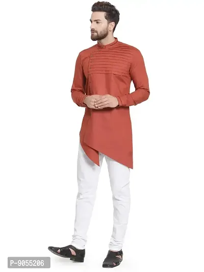 RG Designers Cotton Full Sleeve Rust Cross Stitch Kurta With White Churidar For Men-thumb4