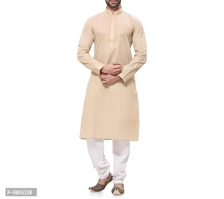 RG Designers Men's Cotton Kurta Pajama Set (36, Beige)-thumb0