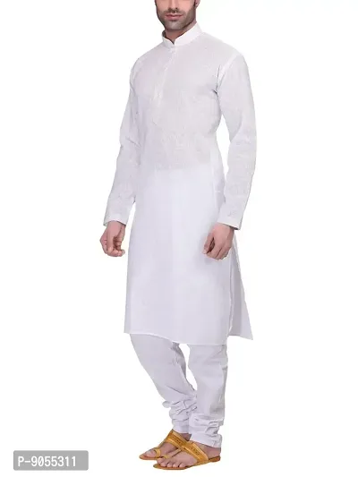 RG Designers Men's Full Sleeve Kurta Pyjama Set D6577White-thumb2