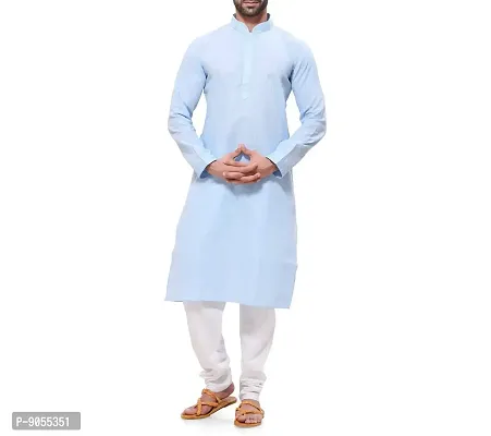 RG Designers Men's Cotton Kurta Pajama Set (44, LightBlue)