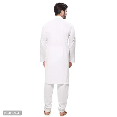 RG Designers Men's Plain White Cotton Blended Kurta Pajama Set-thumb4