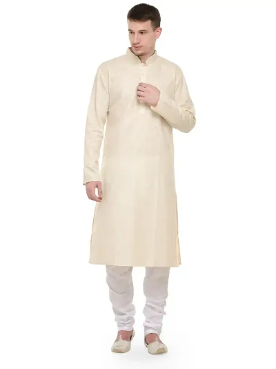 RG Designers Full Sleeves Kurta Pyjama Set For Men (38, Cream)