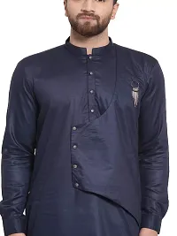 RG Designers Cotton Full Sleeve Navy Blue Cross Stitch Kurta With White Churidar For Men-thumb4