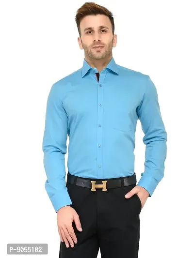 RG DESIGNERS Light Blue Solid Slim Fit Formal Shirt-thumb0