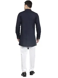 RG Designers Cotton Full Sleeve Navy Blue Cross Stitch Kurta With White Churidar For Men-thumb2