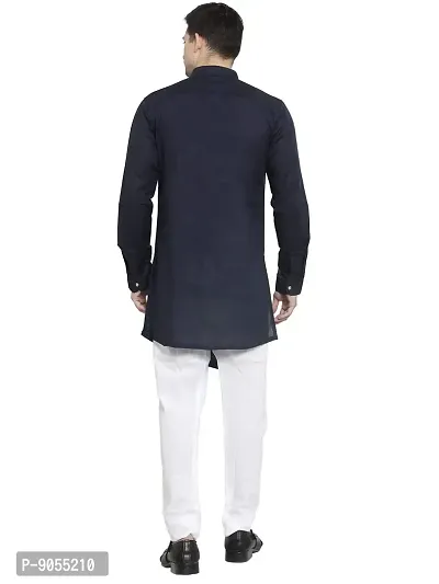 RG Designers Cotton Full Sleeve Navy Blue Cross Stitch Kurta With White Churidar For Men-thumb3