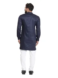 RG Designers Cotton Full Sleeve Navy Blue Cross Stitch Kurta With White Churidar For Men-thumb2