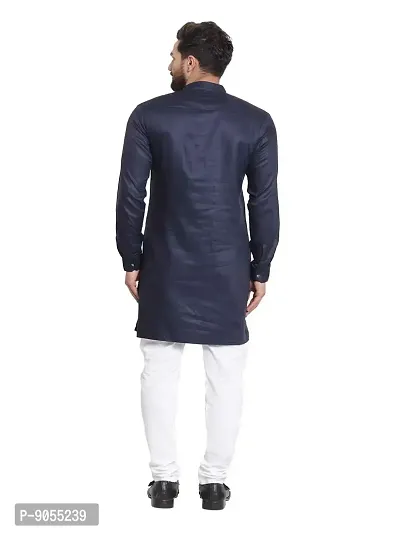 RG Designers Cotton Full Sleeve Navy Blue Cross Stitch Kurta With White Churidar For Men-thumb3