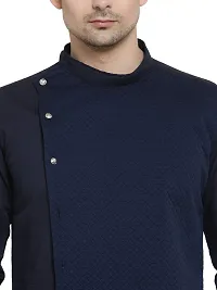 RG Designers Cotton Full Sleeve Navy Blue Cross Stitch Kurta With White Churidar For Men-thumb4