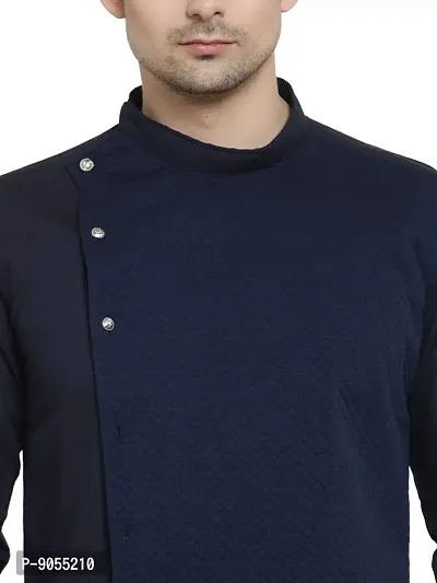 RG Designers Cotton Full Sleeve Navy Blue Cross Stitch Kurta With White Churidar For Men-thumb5