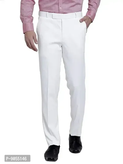 RG DESIGNERS Off White Slim Fit Poly Cotton Formal Trouser for Men