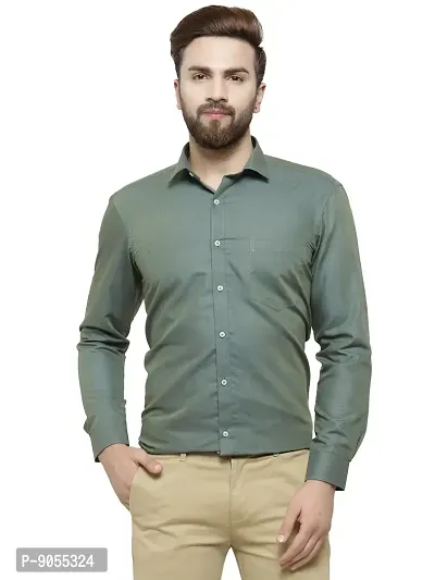 RG DESIGNERS Solid Slim Fit Formal Shirt (38, ArmyGreen)-thumb0