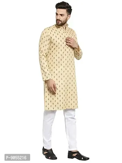 RG Designers Beige Cotton Blend Long Sleeve Traditional Kurta Pyjama Set for Men-thumb3