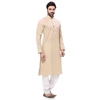 RG Designers Men's Cotton Kurta Pajama Set (36, Beige)-thumb1