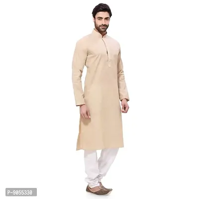 RG Designers Men's Cotton Kurta Pajama Set (36, Beige)-thumb2