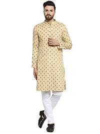 RG Designers Beige Cotton Blend Long Sleeve Traditional Kurta Pyjama Set for Men-thumb1
