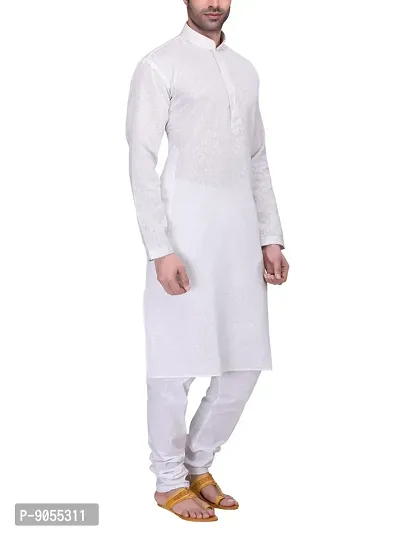 RG Designers Men's Full Sleeve Kurta Pyjama Set D6577White-thumb3