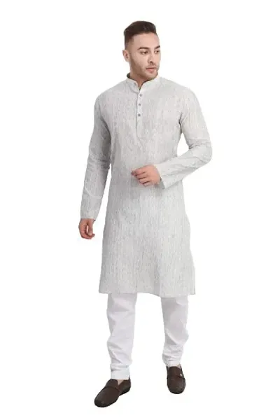 Falu Enterprise Men's Jacquard Silk Long Kurta (Yellow)