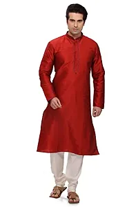 R VASUDEV Solid Art Silk Self Design Kurta Churidhar set for mens-thumb1