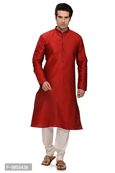 R VASUDEV Solid Art Silk Self Design Kurta Churidhar set for mens-thumb2