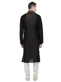 Rg Designers Men's Black Self Design Full Sleeves Kurta Pyjama Set-thumb2