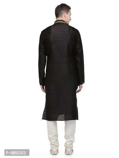 Rg Designers Men's Black Self Design Full Sleeves Kurta Pyjama Set-thumb3