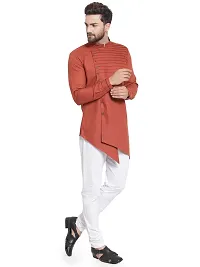 RG Designers Cotton Full Sleeve Rust Cross Stitch Kurta With White Churidar For Men-thumb1