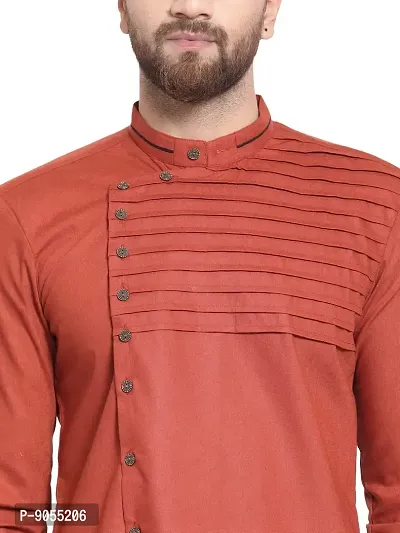 RG Designers Cotton Full Sleeve Rust Cross Stitch Kurta With White Churidar For Men-thumb5