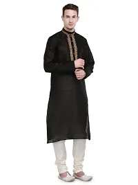 Rg Designers Men's Black Self Design Full Sleeves Kurta Pyjama Set-thumb3