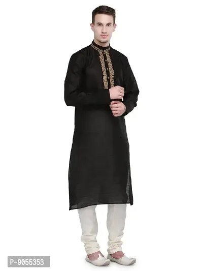 Rg Designers Men's Black Self Design Full Sleeves Kurta Pyjama Set-thumb4