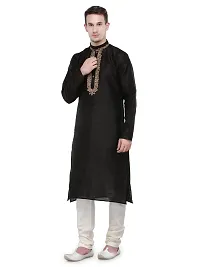 Rg Designers Men's Black Self Design Full Sleeves Kurta Pyjama Set-thumb1